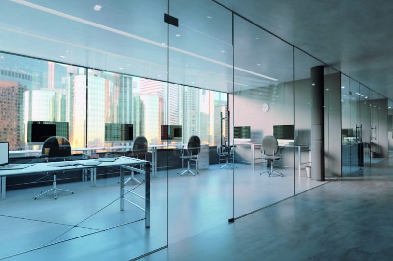 Glass office room wall mockup 3d rendering